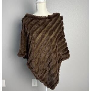 Chameleon Brown Rabbit Fur Poncho Cape Top Stretch Pullover Shawl Size M/L